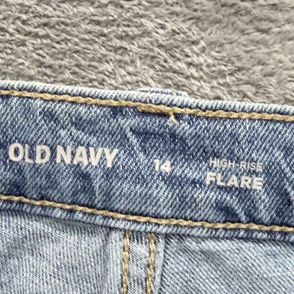 Old Navy Jeans Girls 14 Blue Flared High-Rise Adjustable Waist Embroidered